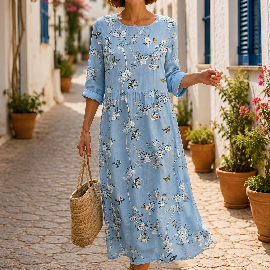 Beatriz - Vestido Maxi de Gola Redonda com Estampa