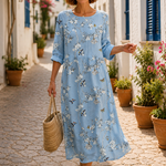 Beatriz - Vestido Maxi de Gola Redonda com Estampa