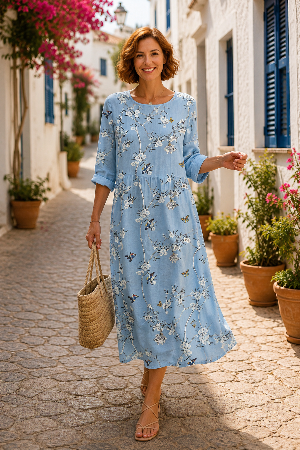 Beatriz - Vestido Maxi de Gola Redonda com Estampa