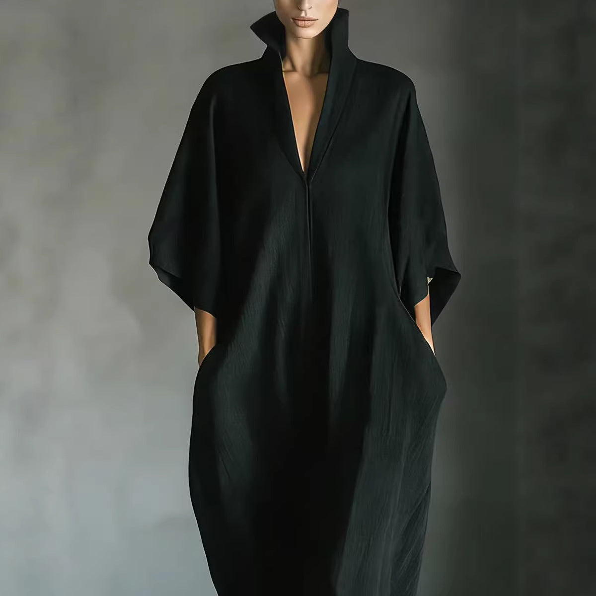 Alina - Vestido longo com mangas 3/4 e decote em V — vista 3