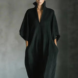 Alina - Vestido longo com mangas 3/4 e decote em V — vista 3