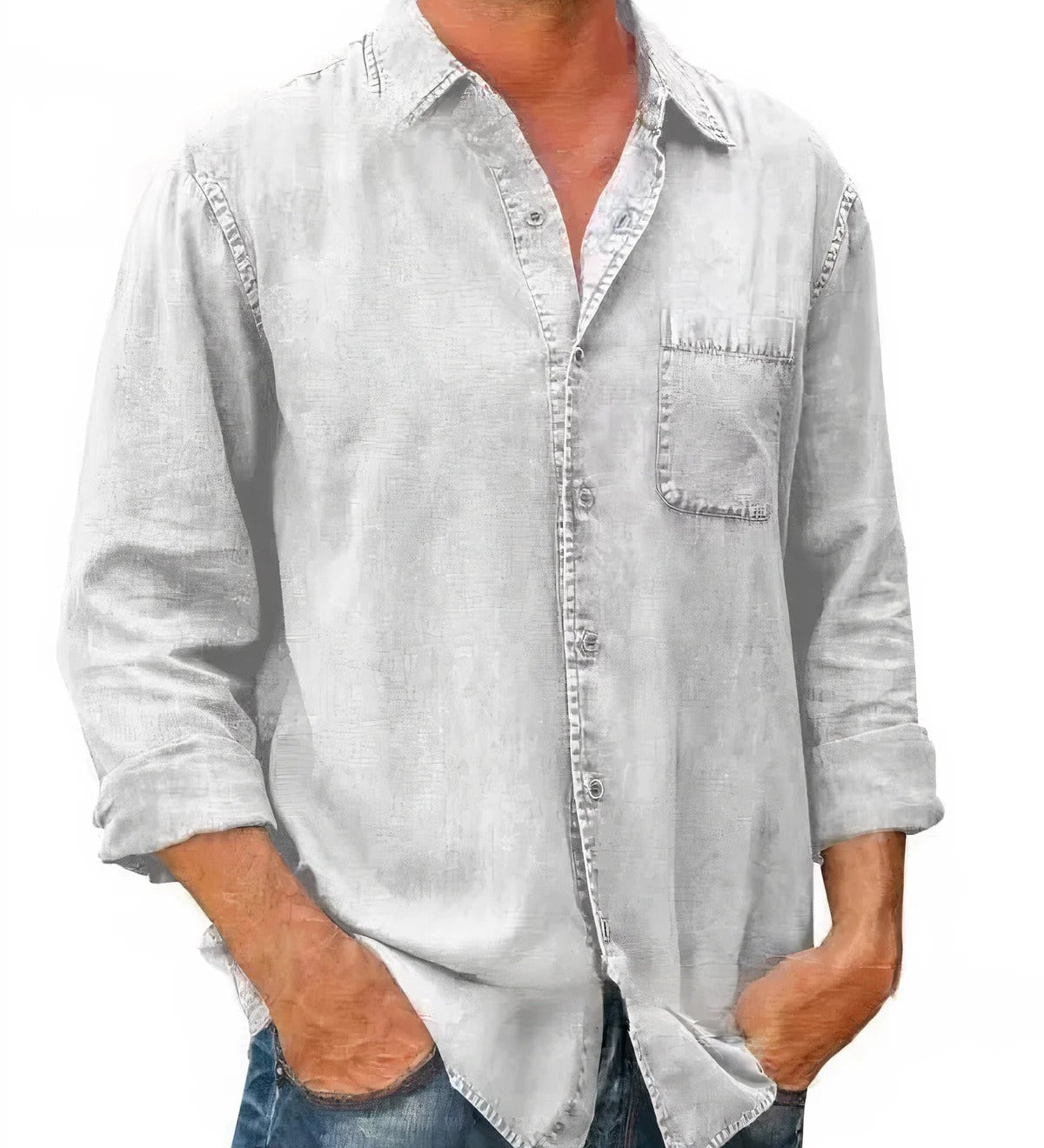 Camisa - Mistura de Denim Longa