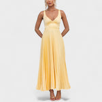 Abia - Vestido maxi amarelo plissado — vista 3
