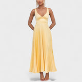 Abia - Vestido maxi amarelo plissado — vista 3