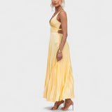 Abia - Vestido maxi amarelo plissado — vista 4