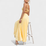 Abia - Vestido maxi amarelo plissado — vista 2