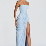 Adriana - Vestido Longo Drapeado com Fenda — vista 8