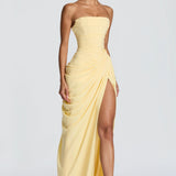 Adriana - Vestido Longo Drapeado com Fenda — vista 4