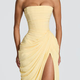 Adriana - Vestido Longo Drapeado com Fenda — vista 5
