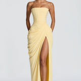 Adriana - Vestido Longo Drapeado com Fenda — vista 2