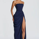 Adriana - Vestido Longo Drapeado com Fenda — vista 13