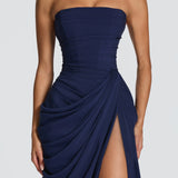 Adriana - Vestido Longo Drapeado com Fenda — vista 12