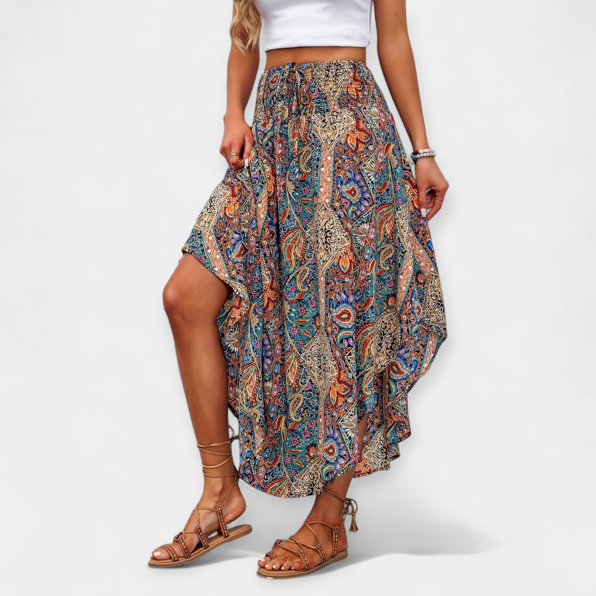 Saia Floral Midi de Cintura Alta
